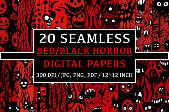 20 Seamless Red Black Horror Patterns