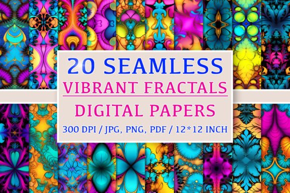 20 Seamless Vibrant Fractals Patterns: Elevate Your Creative Projects with Elegance and Versatility