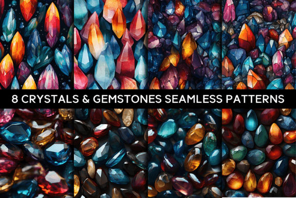 8 Crystals Gemstone Seamless Patterns: A Creative Resource for Designers and Makers