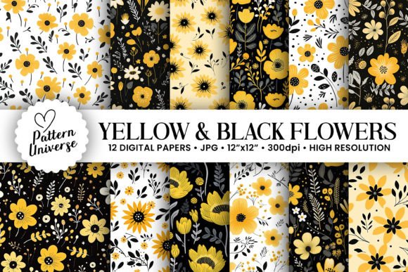 Black Yellow Flowers Patterns: A Versatile Design for Creative Projects