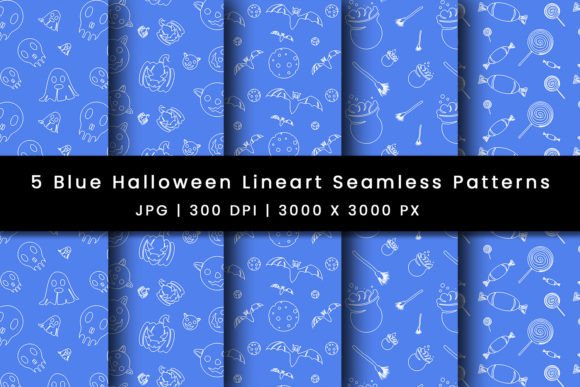 Blue Halloween Line Art Patterns