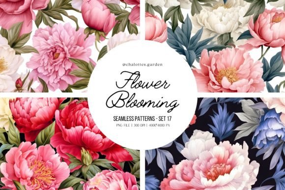 Peony Flowers Blooming Patterns and Flies Included in This Set