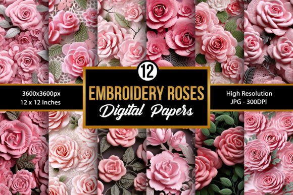 Pink Embroidery Roses Seamless Patterns