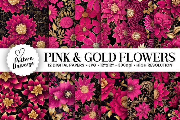 Pink Gold Flowers Seamless Patterns