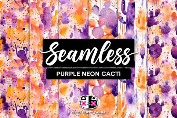 Purple Neon Cacti Seamless Patterns