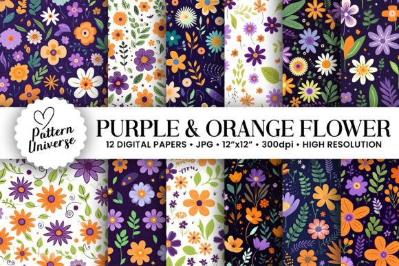 Purple Orange Green Flower Patterns: A Versatile Design for Creative Projects