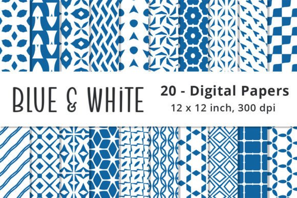Seamless Blue White Geometric Patterns