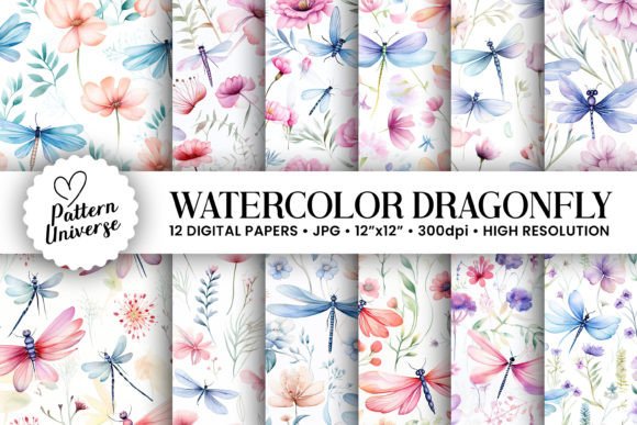 Watercolor Floral Dragonfly Patterns: A Versatile Design for Creative Crafting